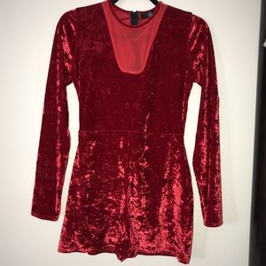 Crushed red velvet sexy romper